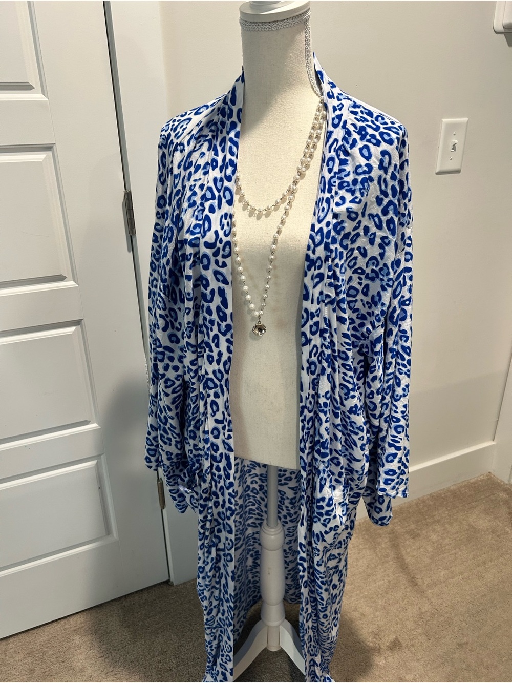 Blue Leopard Print Open Front Women's Duster or Cover Up
